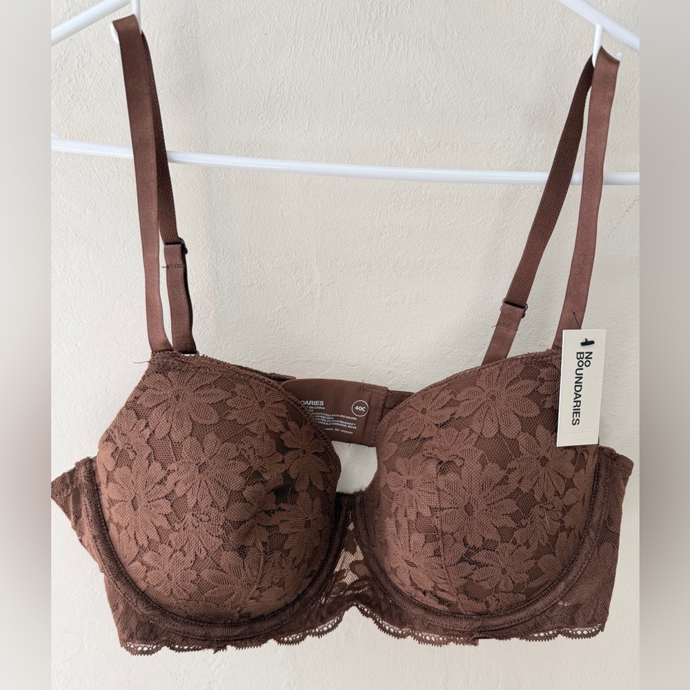 Women’s Chocolate Brown No Boundaries Lace Push-up Bra 40C NWT